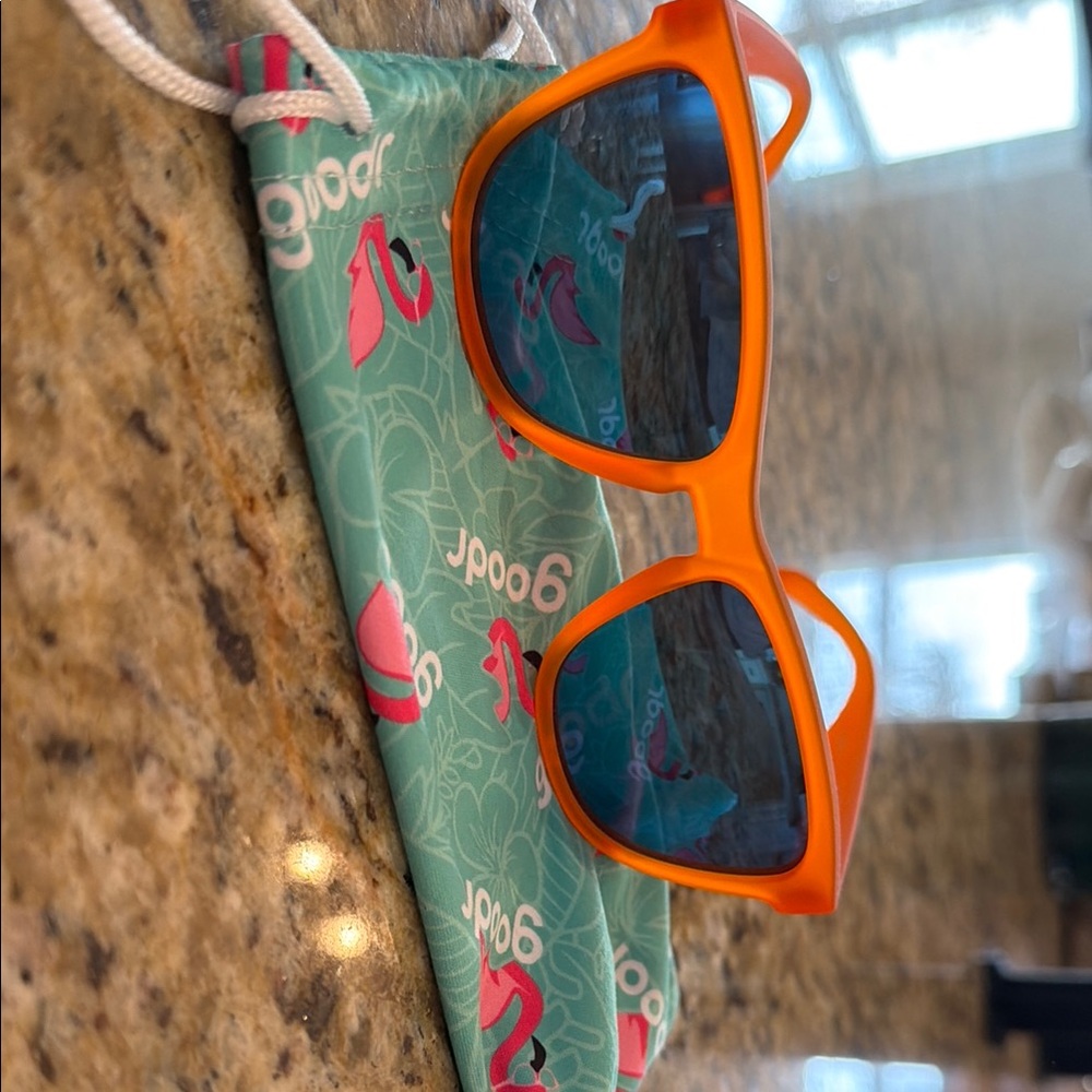 Orange Sunglasses with Blue Lenses